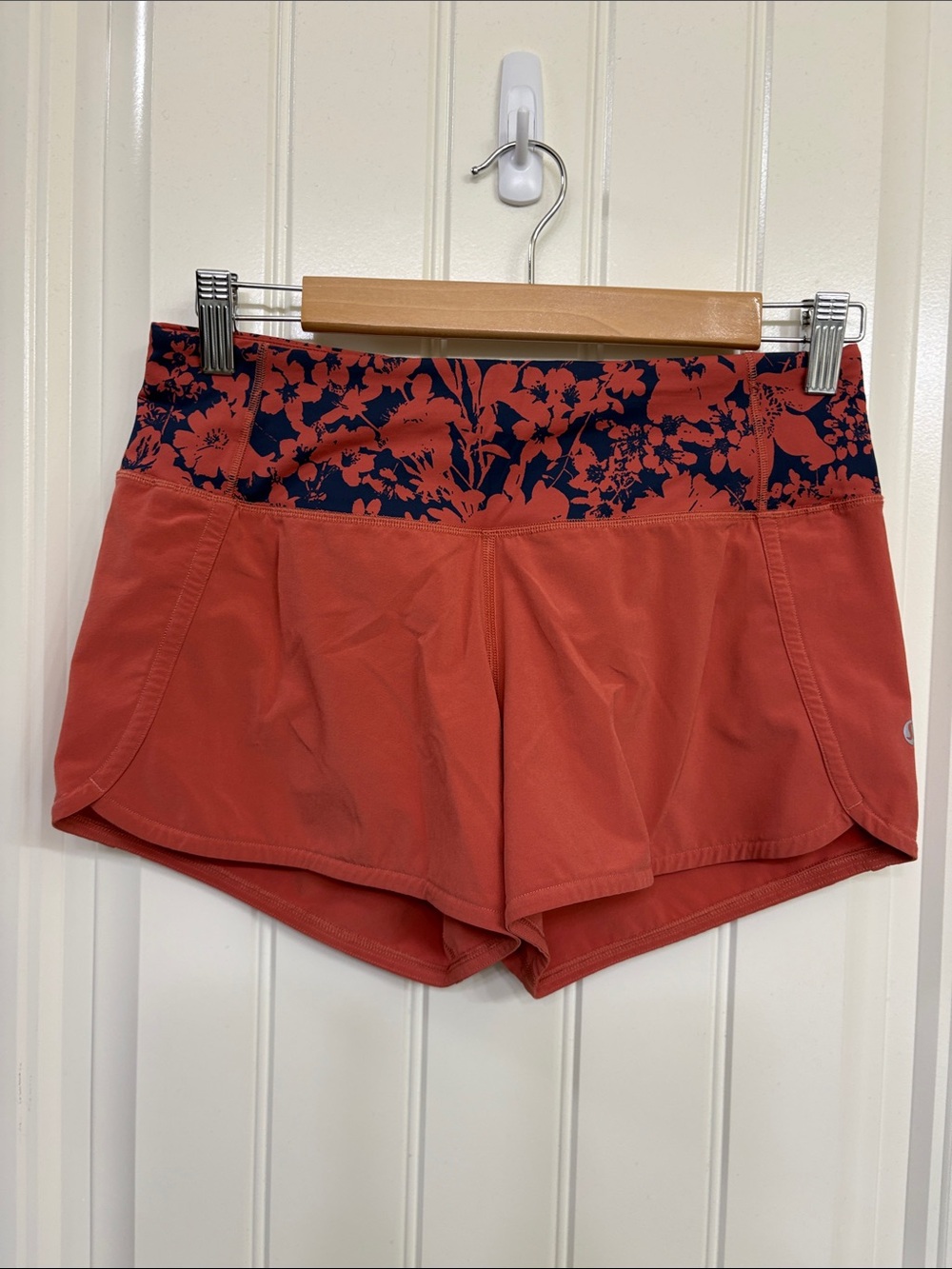 lululemon athletica Coral Shorts with Navy Floral Waistband